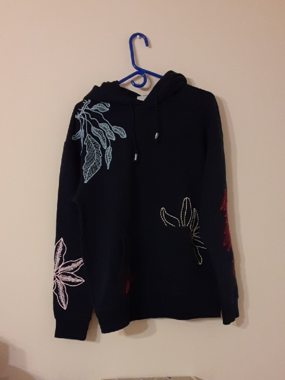 Scotch & Soda Black Hoodie Sweater with Multicolor Floral Embroidery Sz M